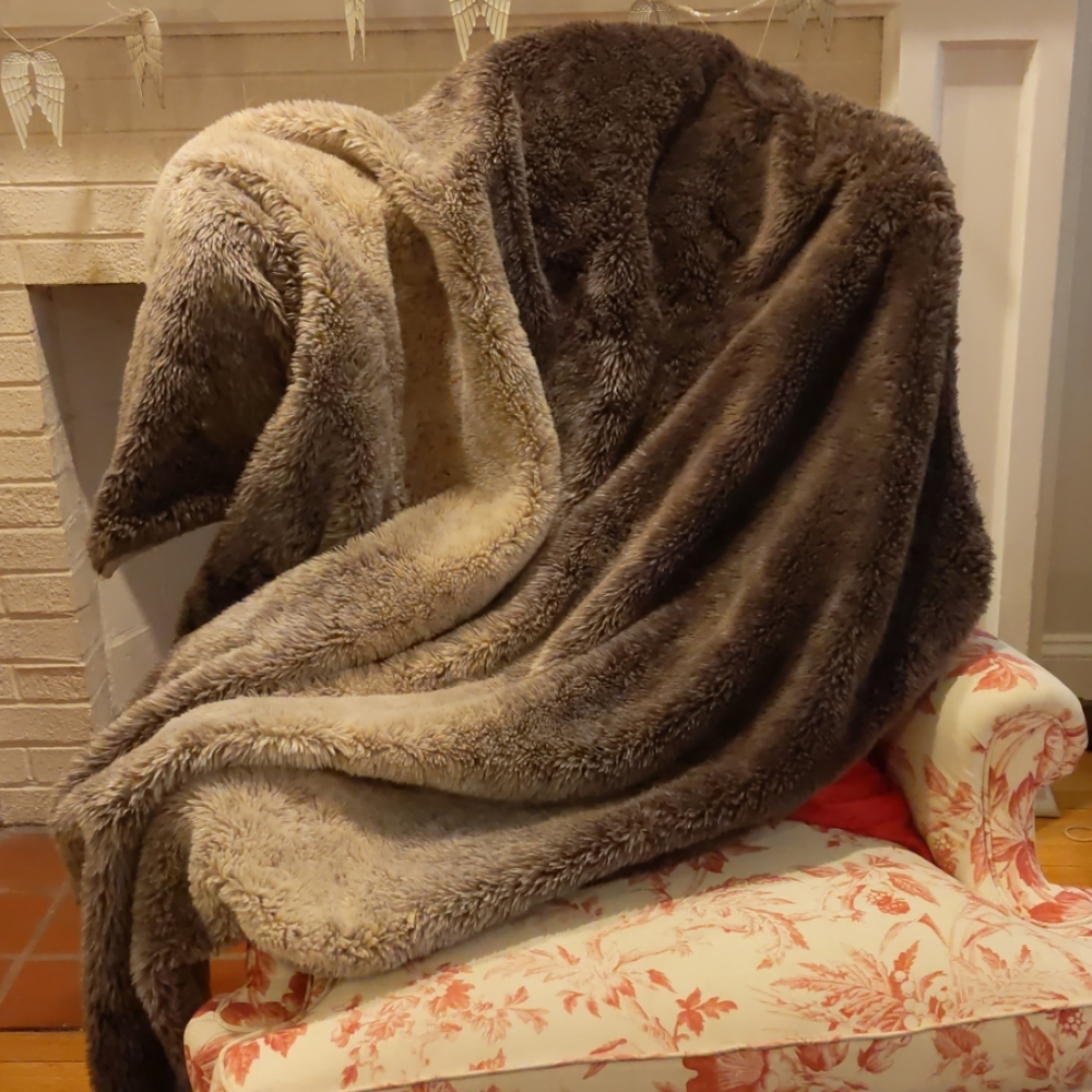 West Elm Faux Fur Blanket, Mocha